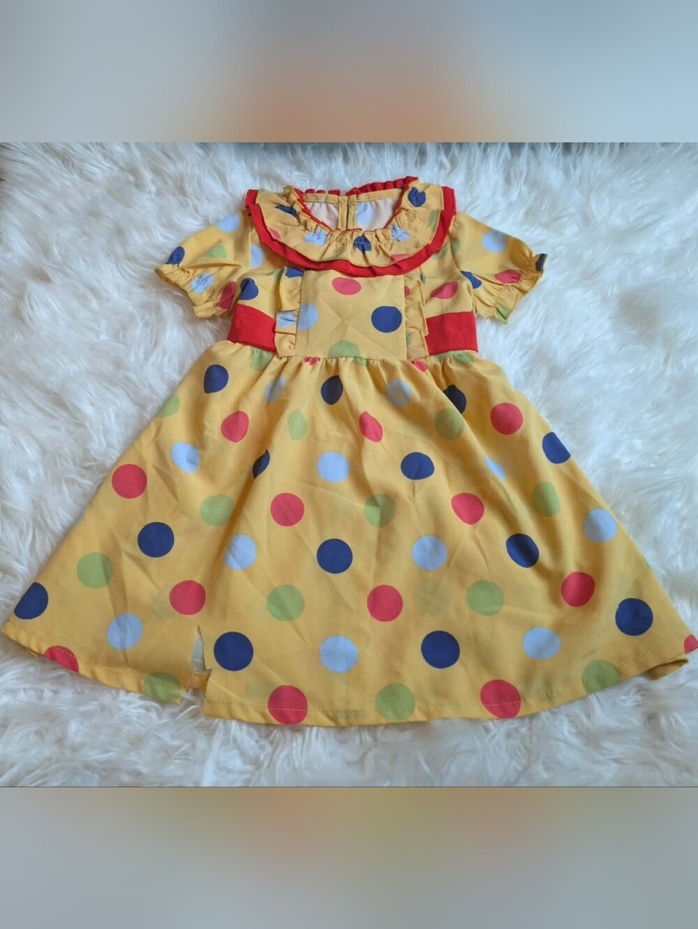 Yellow Polka Dot Ruffle Neck Kids Dress Clown Dress Halloween